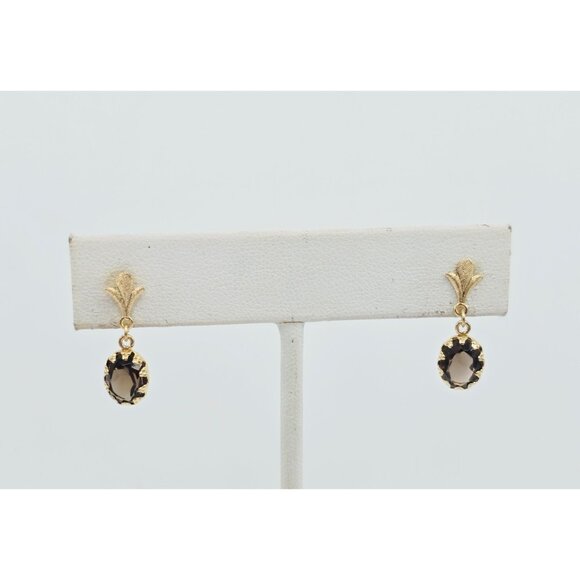 Beautiful 14K Solid Yellow Gold Dangle Drop Hanging Tourmaline Stud Earrings - Picture 4 of 10